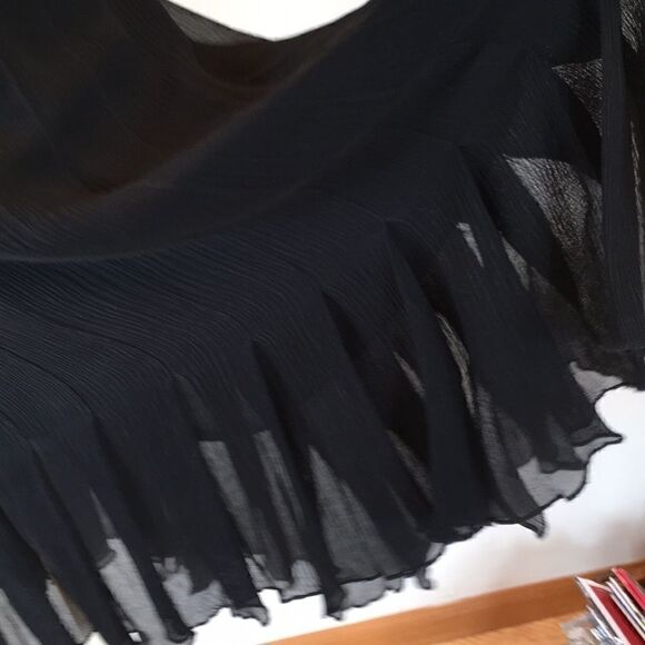 Anne Klein NY pleated side button crepe Silk Drop waist Skirt 12 Black lined - Picture 4 of 8